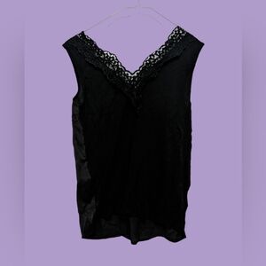 H&M Modern Classic Black V Neck Lace Detail Blouse, Size XS